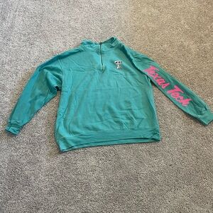 Texas tech university red raiders women’s 1/4 zip green pink white pressbox size